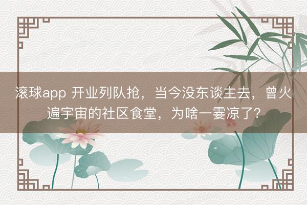 滚球app 开业列队抢，当今没东谈主去，曾火遍宇宙的社区食堂，为啥一霎凉了？
