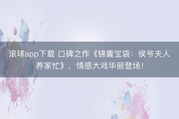 滚球app下载 口碑之作《锦囊宝袋：侯爷夫人养家忙》，情感大戏华丽登场！