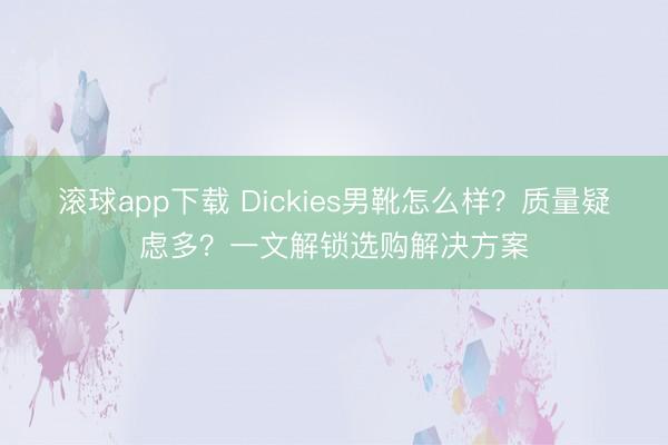 滚球app下载 Dickies男靴怎么样？质量疑虑多？一文解锁选购解决方案