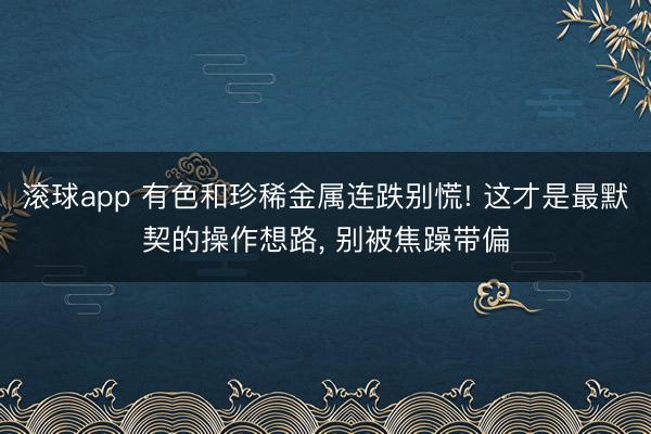 滚球app 有色和珍稀金属连跌别慌! 这才是最默契的操作想路, 别被焦躁带偏