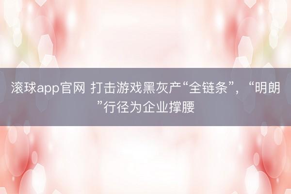滚球app官网 打击游戏黑灰产“全链条”，“明朗”行径为企业撑腰