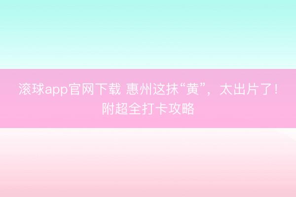 滚球app官网下载 惠州这抹“黄”,太出片了!附超全打卡攻略