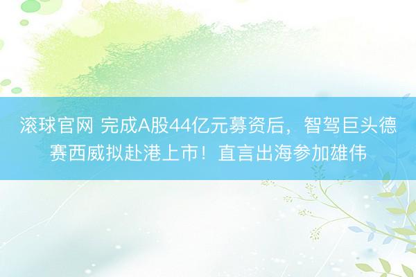 滚球官网 完成A股44亿元募资后,智驾巨头德赛西威拟赴港上市!直言出海参加雄伟