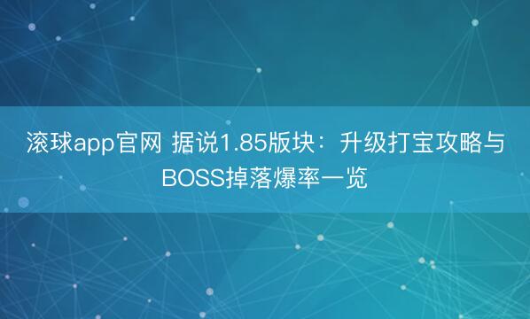滚球app官网 据说1.85版块:升级打宝攻略与BOSS掉落爆率一览