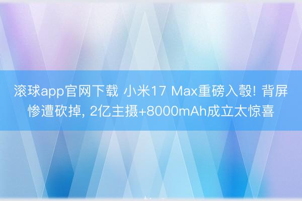 滚球app官网下载 小米17 Max重磅入彀! 背屏惨遭砍掉， 2亿主摄+8000mAh成立太惊喜