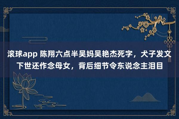 滚球app 陈翔六点半吴妈吴艳杰死字，犬子发文下世还作念母女，背后细节令东说念主泪目