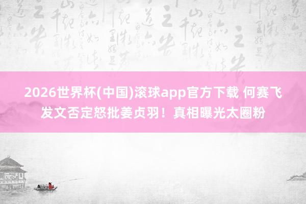 2026世界杯(中国)滚球app官方下载 何赛飞发文否定怒批姜贞羽!真相曝光太圈粉