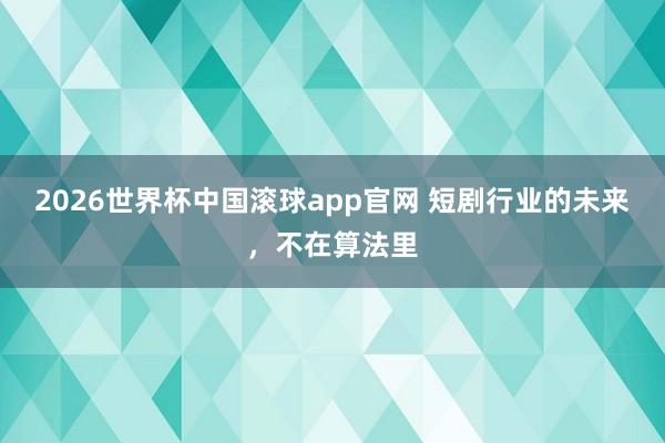 2026世界杯中国滚球app官网 短剧行业的未来，不在算法里