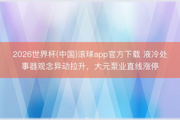 2026世界杯(中国)滚球app官方下载 液冷处事器观念异动拉升，大元泵业直线涨停