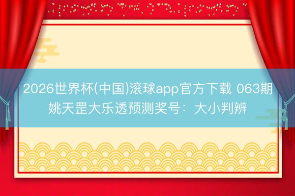 2026世界杯(中国)滚球app官方下载 063期姚天罡大乐透预测奖号：大小判辨
