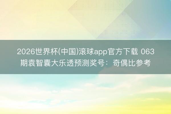 2026世界杯(中国)滚球app官方下载 063期袁智囊大乐透预测奖号：奇偶比参考