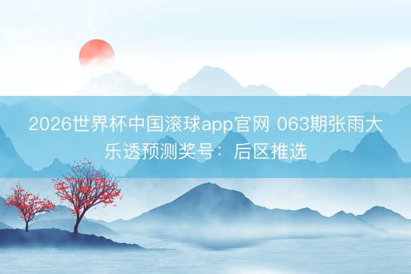 2026世界杯中国滚球app官网 063期张雨大乐透预测奖号：后区推选