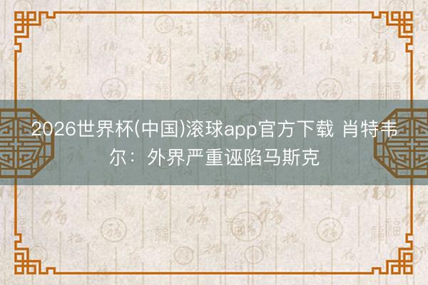 2026世界杯(中国)滚球app官方下载 肖特韦尔：外界严重诬陷马斯克